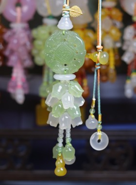 安佑新品平安牌汽车挂件绿色玛瑙貔貅车挂饰车内后视镜高档吊坠