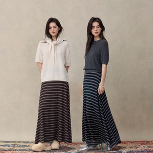 休闲松弛感羊毛针织条纹半裙 自由风信 Tekapo缇珀 100%羊毛