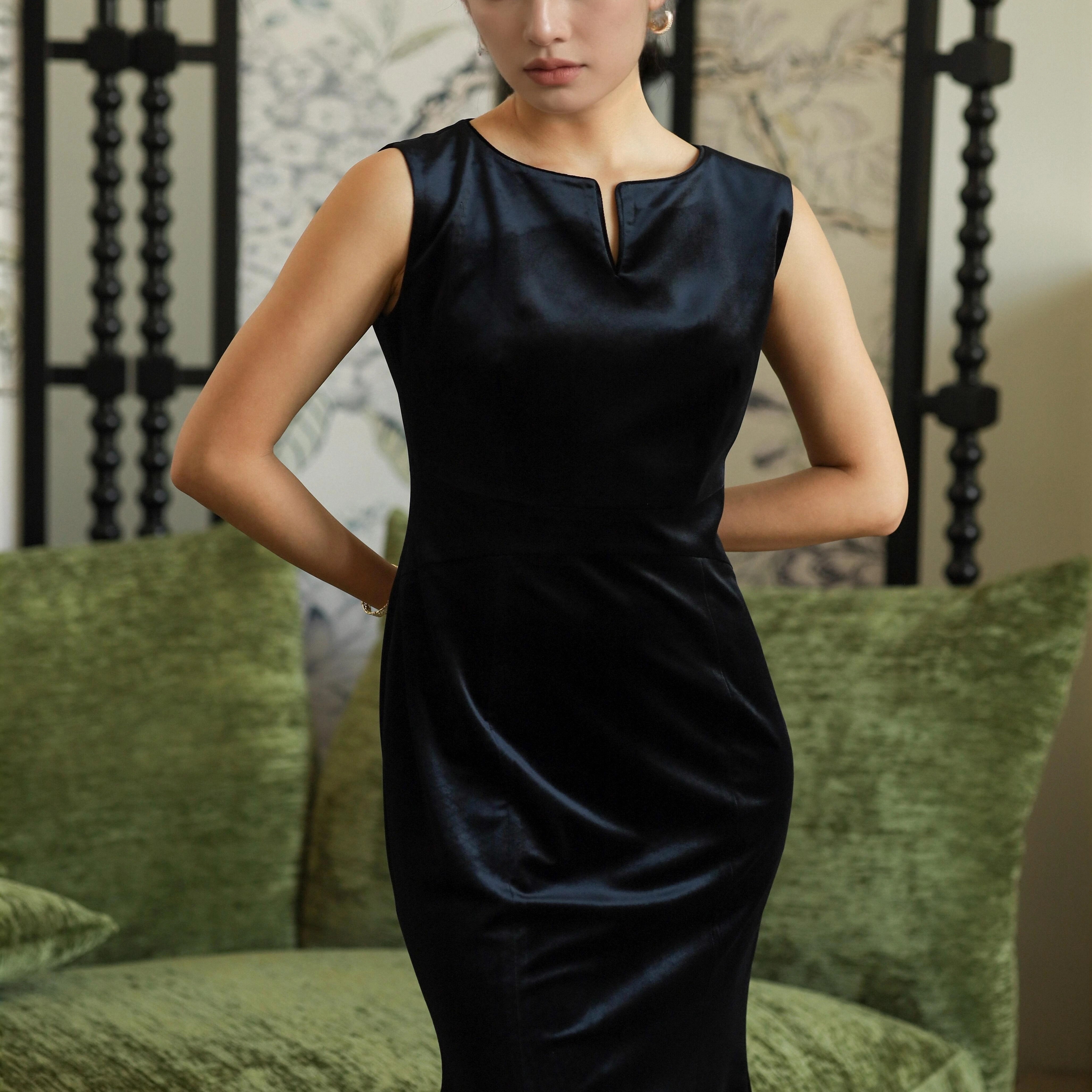 Tekapo缇珀 100%丝绒晚宴小礼服 收腰显瘦修身款 耀夜黑