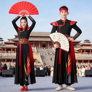 中国风侠客剑舞演出服男女古装舞蹈服装扇子舞霍元甲雪龙吟表演服