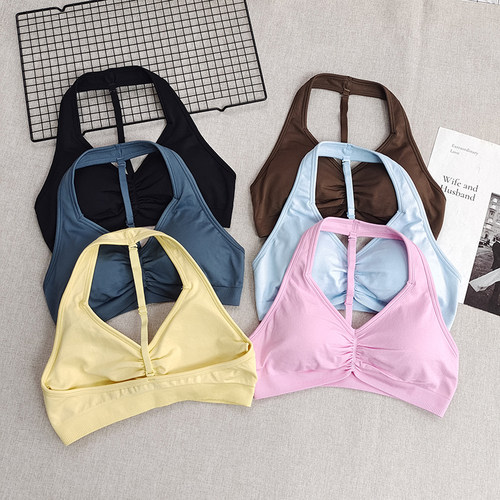 瑜伽文胸宽肩带可调节防震挂脖美背运动内衣速干健身背心带胸垫