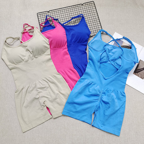 健身服带胸垫吊带透气瑜伽服女性感蜜桃臀无缝欧美风连体瑜伽服