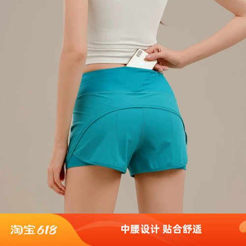 运动短裤女带口袋跑步三分裤显腿长健身裤瑜伽短裤防走光速干锻炼