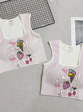 一体式高弹美背印花可外穿新款无缝瑜伽固定杯运动跑步健身背心