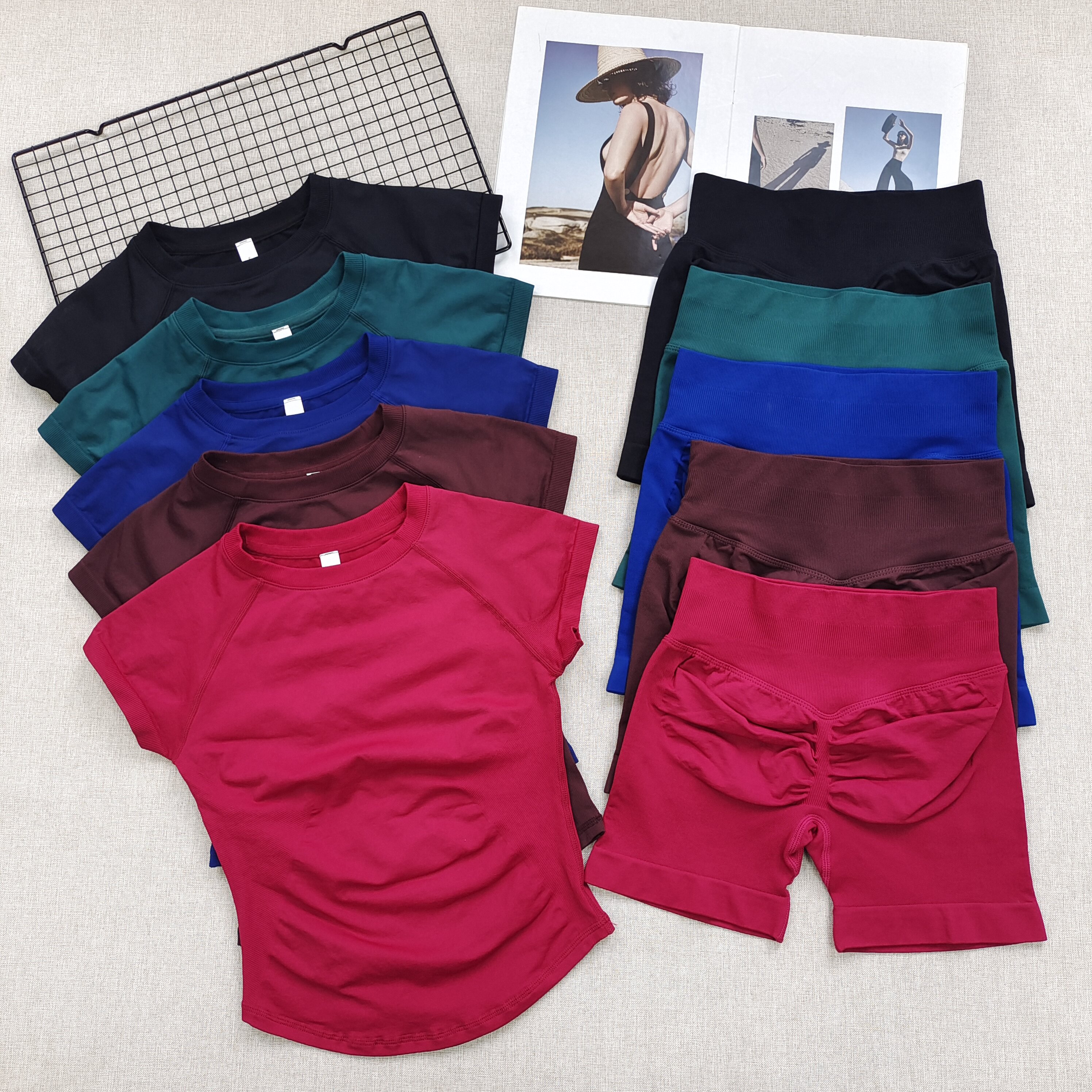 短袖+短裤DF套装运动健身impact短袖女瑜伽服修身显瘦T恤两件套