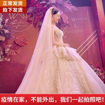 Champagne long starry headdress bride wedding main wedding headdress super fairy series shiny large tail white