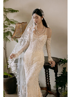 蕾丝花瓣新娘头纱衣纱夫人高端
