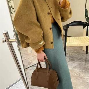 2025秋冬新款韩版双面羊绒大衣女短款圆领小香风斗篷羊毛呢子外套