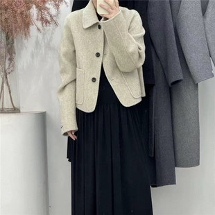 2025秋冬羊绒双面毛呢小个子减龄短款翻领羊毛毛呢外套女宽松上衣