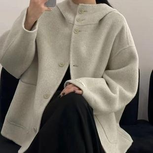 韩版高端连帽双面羊绒大衣女秋冬新款小个子阔版显瘦羊毛呢子外套