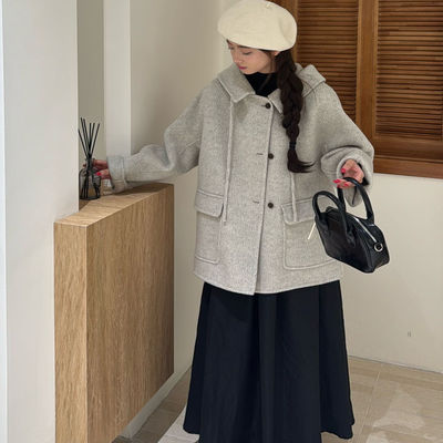 2025秋冬新款韩系休闲双面羊绒大衣女中长款小个子高端毛呢外套女