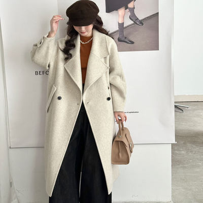 高级感双面呢羊毛羊绒大衣女中长款2025韩系冬新款赫本风加厚外套