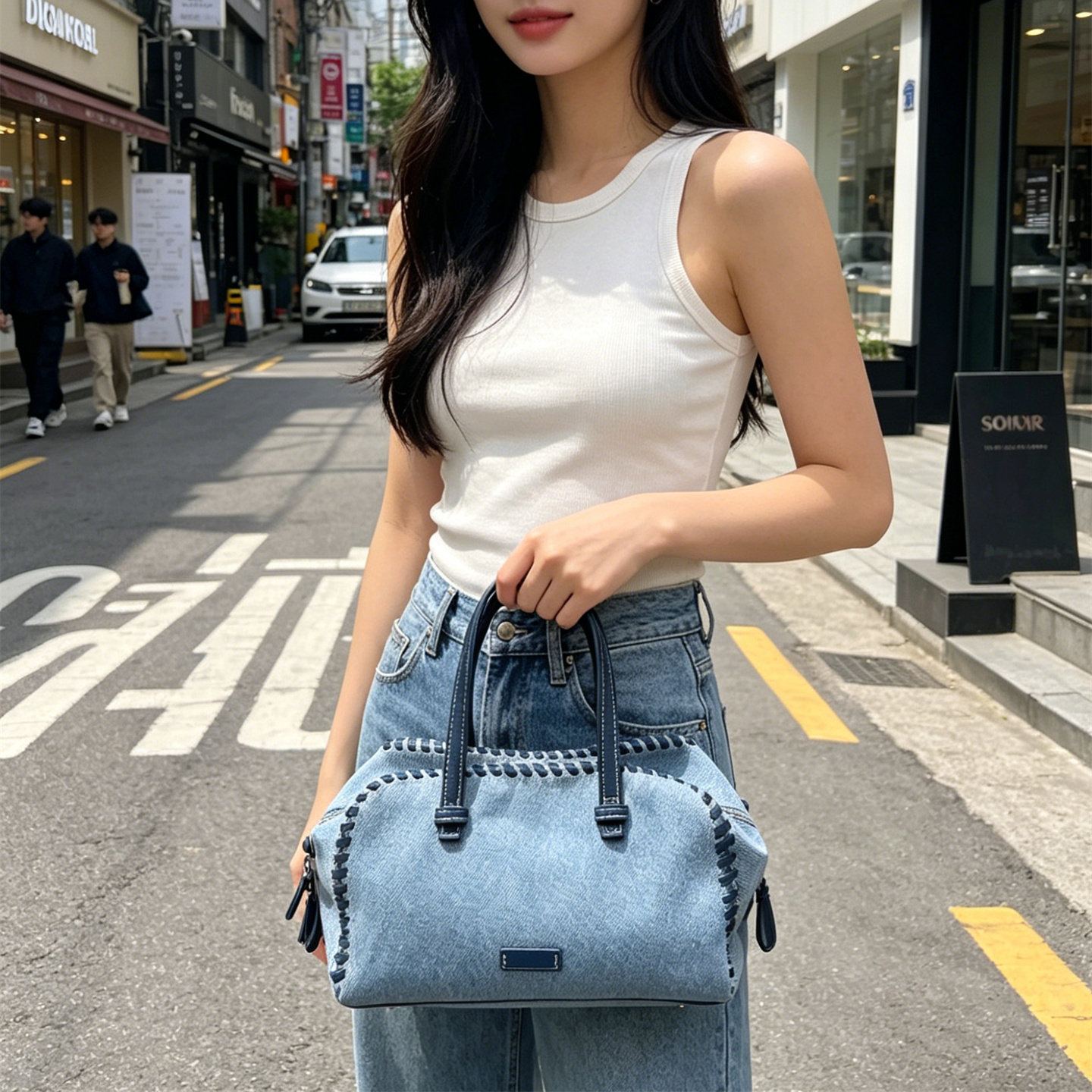 编织手提包女时尚波士顿手提包