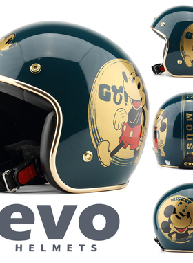 台湾EVO精装复古金米奇复古安全帽摩托车成人头盔男女保暖3/4盔