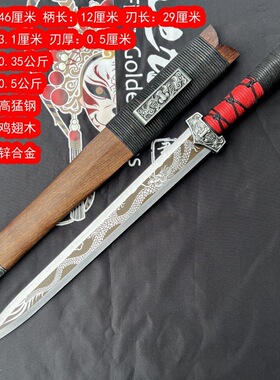 龙泉汉剑唐横刀中国风龙纹小剑锰钢一体刀剑收藏工艺品摆件未开刃