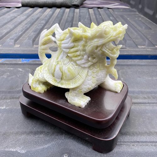 纯天然岫玉龙头龟摆件岫岩玉龙龟玉石龙头龟玄武家居风水貔貅麒麟
