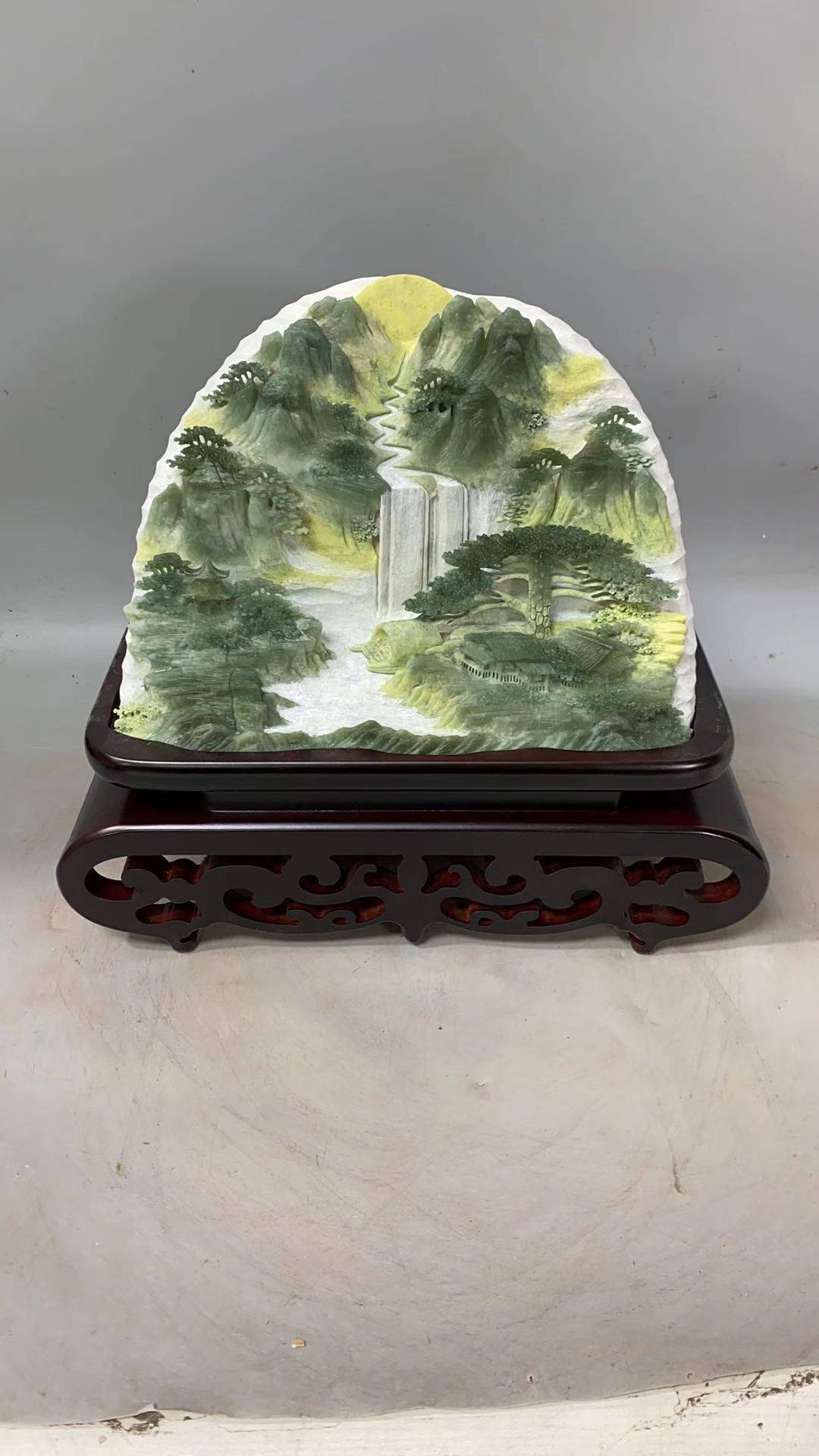 天然玉石摆件岫玉山水摆件岫岩花玉山水世外桃源玉石家居客厅摆件