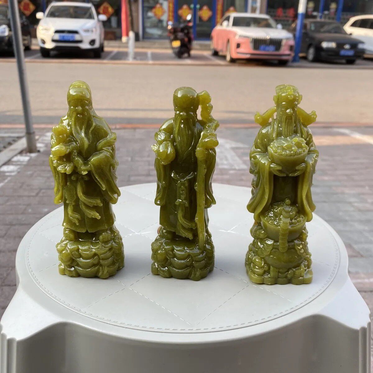 纯天然岫玉人物摆件寿喜财岫岩玉寿星财神玉石寿星公摆件原石手工