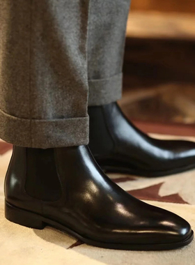 2022秋冬头层牛皮切尔西皮靴男加绒英伦套筒Chelsea boots内增高