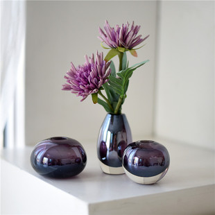 紫色烛光玻璃花瓶时尚 欧式 简约客厅餐厅卧室桌面装 饰迷你水培花器