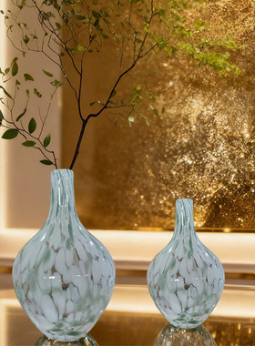 简约现代绿白色豹纹波点花瓶家居摆件吊钟仿真花配草客厅装饰摆设