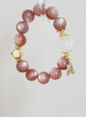 粉锂云母雪花幽灵顶珠手链女款单圈简约风格饰品礼物送女友闺蜜