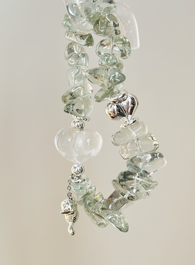 天然绿水晶随形手串单圈爱心设计款可定制