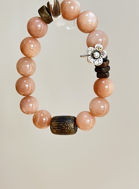 天然太阳石橙月光卡12沉香手链女款单圈简约风格饰品礼物