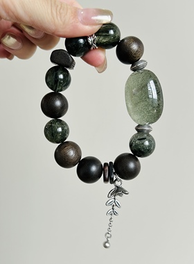 【清竹枝】绿发晶沉香藏银配件设计款清冷感新中式单圈可定制