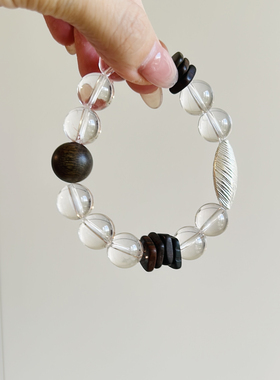 【清幽】天然白水晶茶晶沉香男女款清冷感单圈手串简约高级设计款