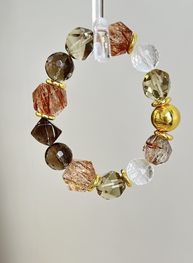 【黑金】天然水晶黑金超七随行茶晶白水晶设计款手串单圈