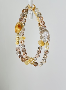 【五行系列 金土】天然黑金超七黄水晶双圈手串轻奢小众设计款