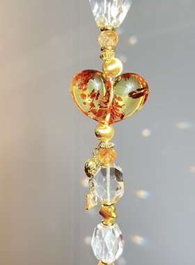 天然白水晶切面花珀爱心屁桃手串女款单圈时尚百搭礼物