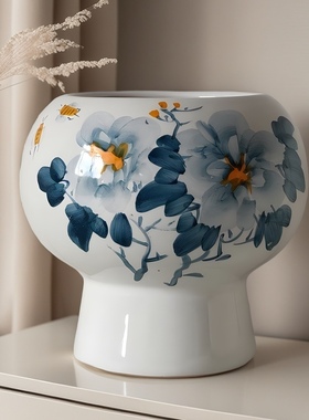 中国风客厅白色大号花盆陶瓷牡丹兰花盆手工彩画绿萝盆发财树花盆