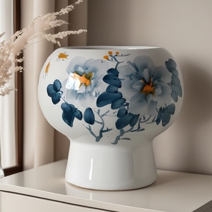 中国风客厅白色大号花盆陶瓷牡丹兰花盆手工彩画绿萝盆发财树花盆