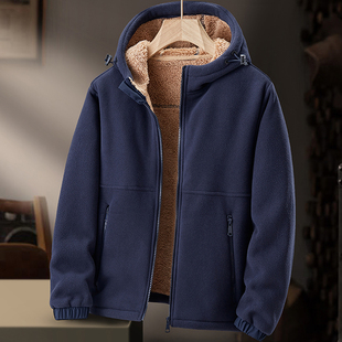 秋冬季 中青年加绒加厚外套男加大宽松抓绒衣 摇粒绒上衣加肥爸爸装