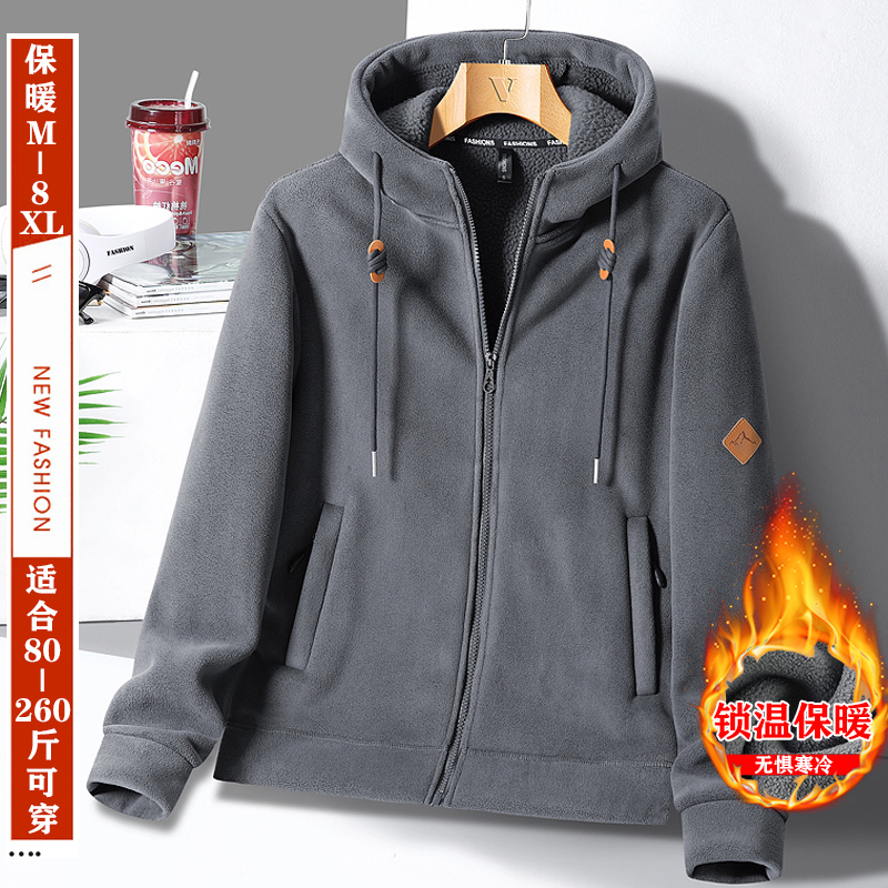 秋冬款情侣抓绒连帽保暖卫衣休闲百搭摇粒绒情侣加绒外套开衫上衣