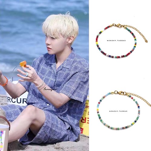 BTS防弹少年团J-Hope郑号锡同款切角天然彩珠DIY串珠手链男女情侣