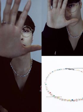 张艺兴街舞国潮同款淡水珍珠彩珠项链精工可爱轻奢潮锁骨链嘻哈