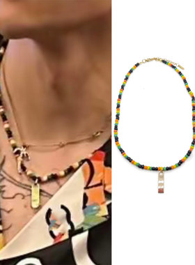 AC同款黑橙黄绿色彩珠金牌吊坠项链圈锁骨链网红百搭潮流饰品