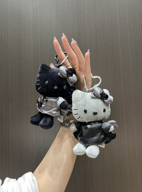 黑天使煤炭纯黑恶魔侧坐炭灰色黑色kitty猫挂件毛绒公仔包包挂饰