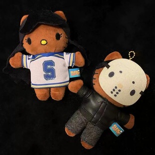 实拍-可爱潮流kitty黑皮面具挂件玩偶说唱歌手包包挂饰钥匙扣辣妹