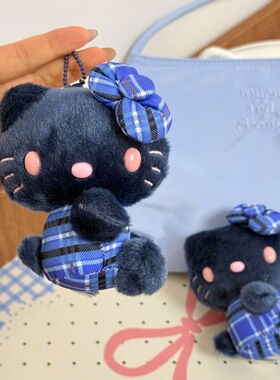 实拍-kitty50周年蓝色侧身包包挂饰可爱毛绒挂件钥匙扣玩偶猫公仔