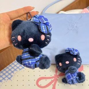 实拍-kitty50周年蓝色侧身包包挂饰可爱毛绒挂件钥匙扣玩偶猫公仔
