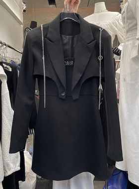 M&M 黑色御姐风制服西服吊带裙两件套装女春2023新款修身收腰西装