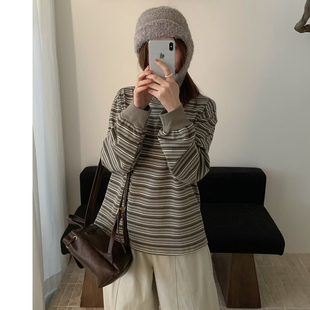 想象sailormoon韩系猫咪条纹长袖T恤女2025新款宽松显瘦打底衫潮