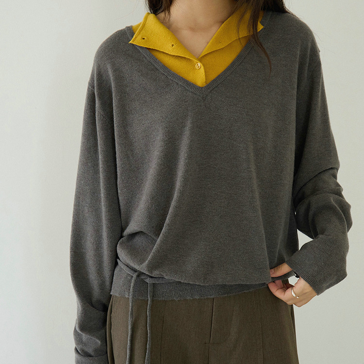 小众休闲风拼接撞色针织上衣女