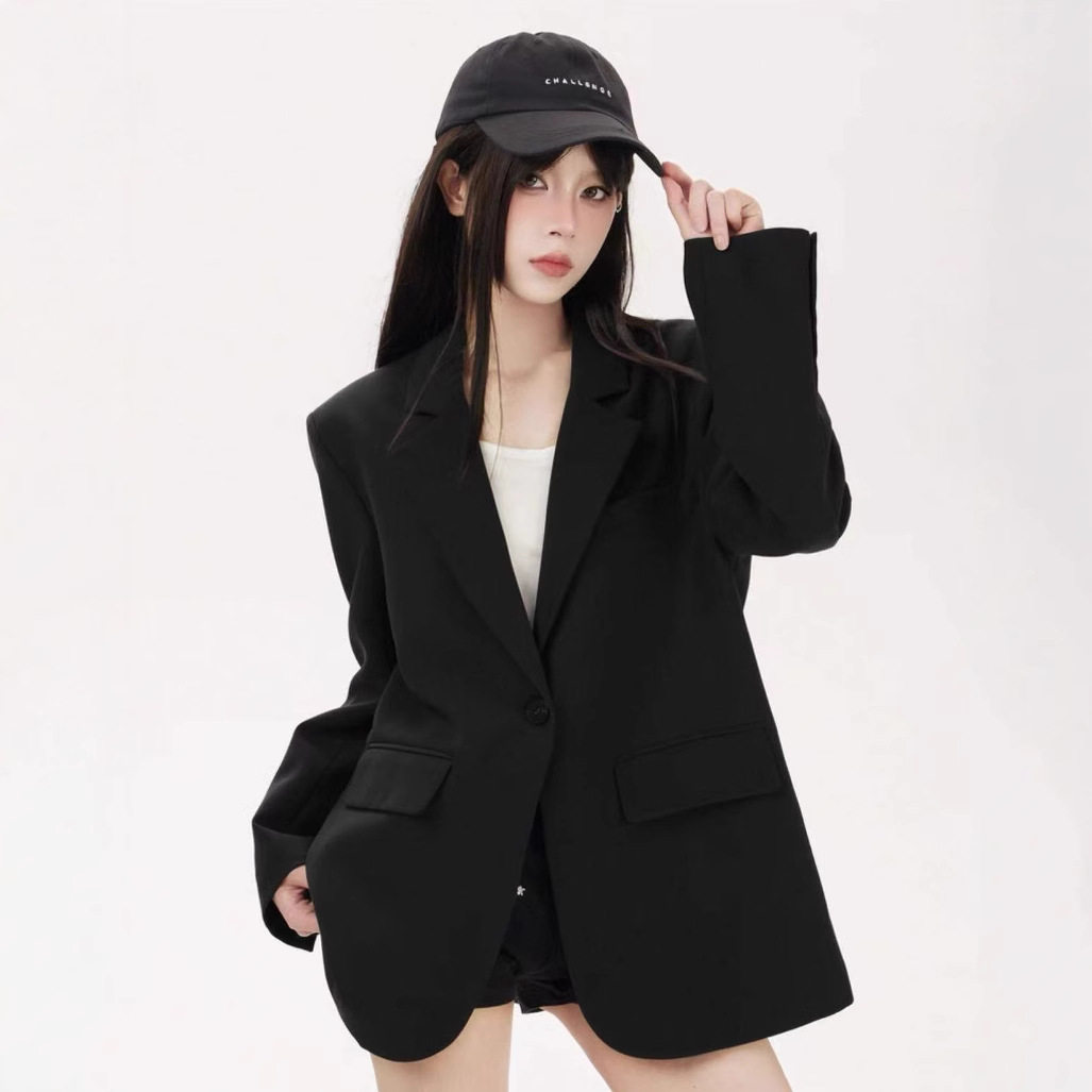 黑色新款西服韩版设计西装高级外套气质宽松春秋休闲上衣