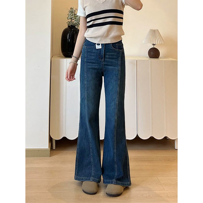 蓝色微喇牛仔裤女夏季新