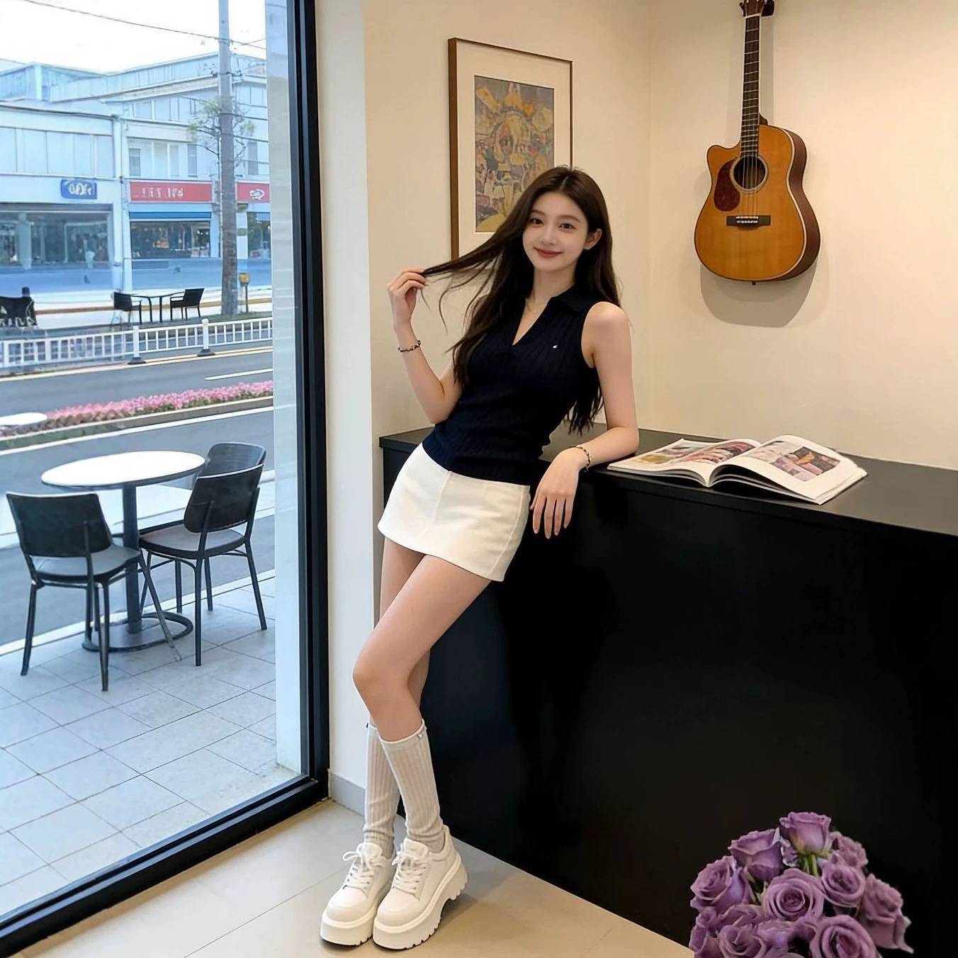 高级感时尚运动套装女夏百搭polo翻领修身无袖上衣短裙休闲两件套